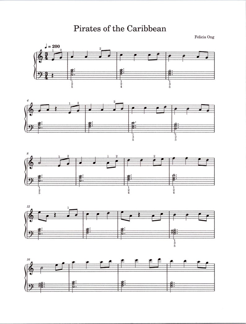 Pirates of the caribbean piano solo digital sheet music late