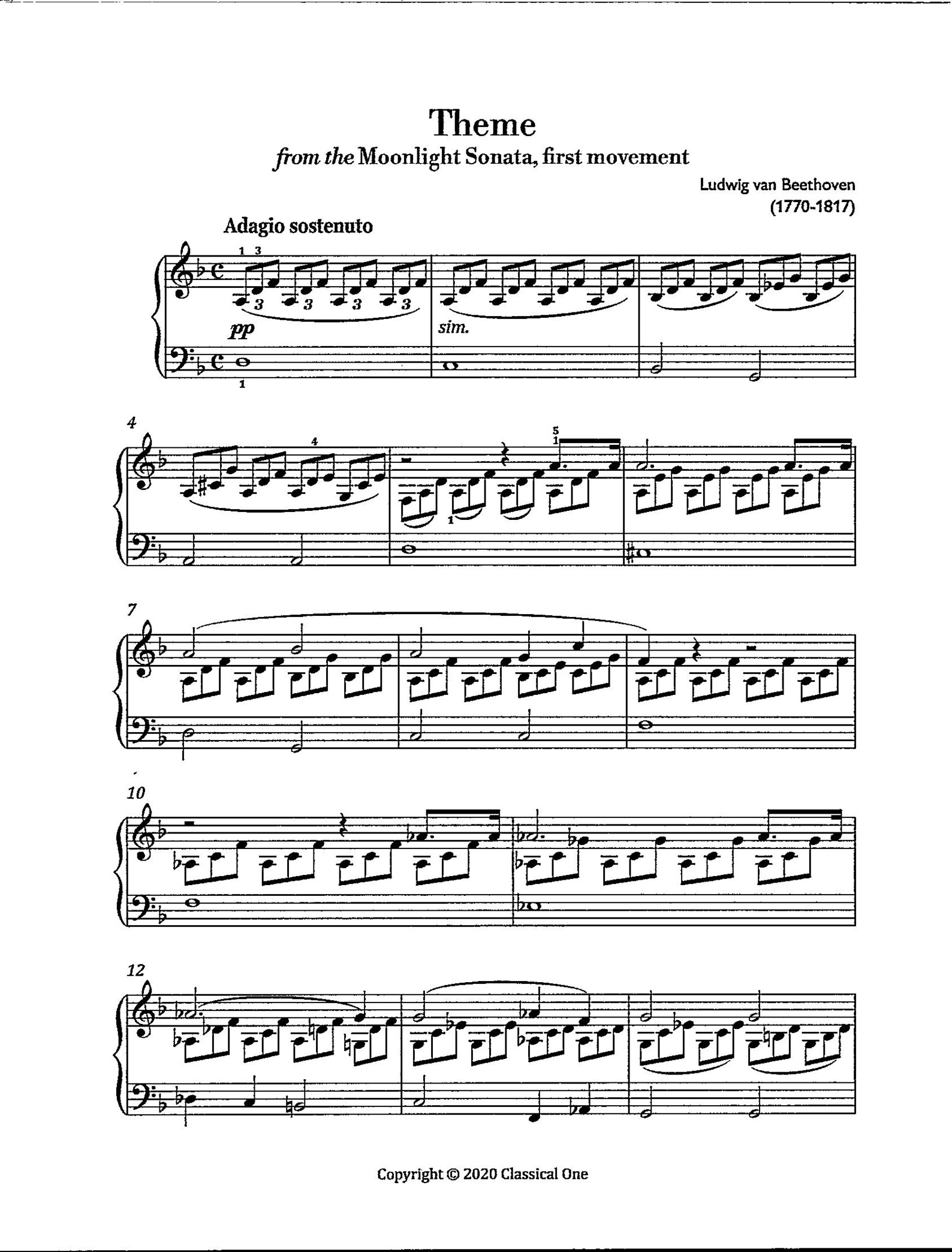 Theme From the Moonlight Sonata First Movement - Easy Digital Sheet ...