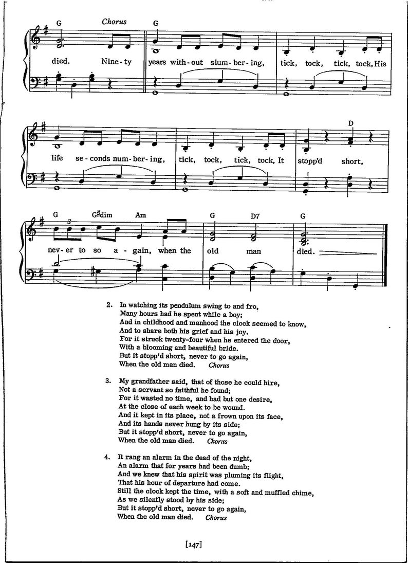 Grandfather's Clock Digital Sheet Music Key of G Etsy