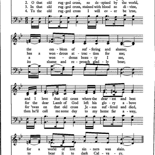 The Old Rugged Cross Sheet Music - Digital Download Hymn Tune Key of B Flat