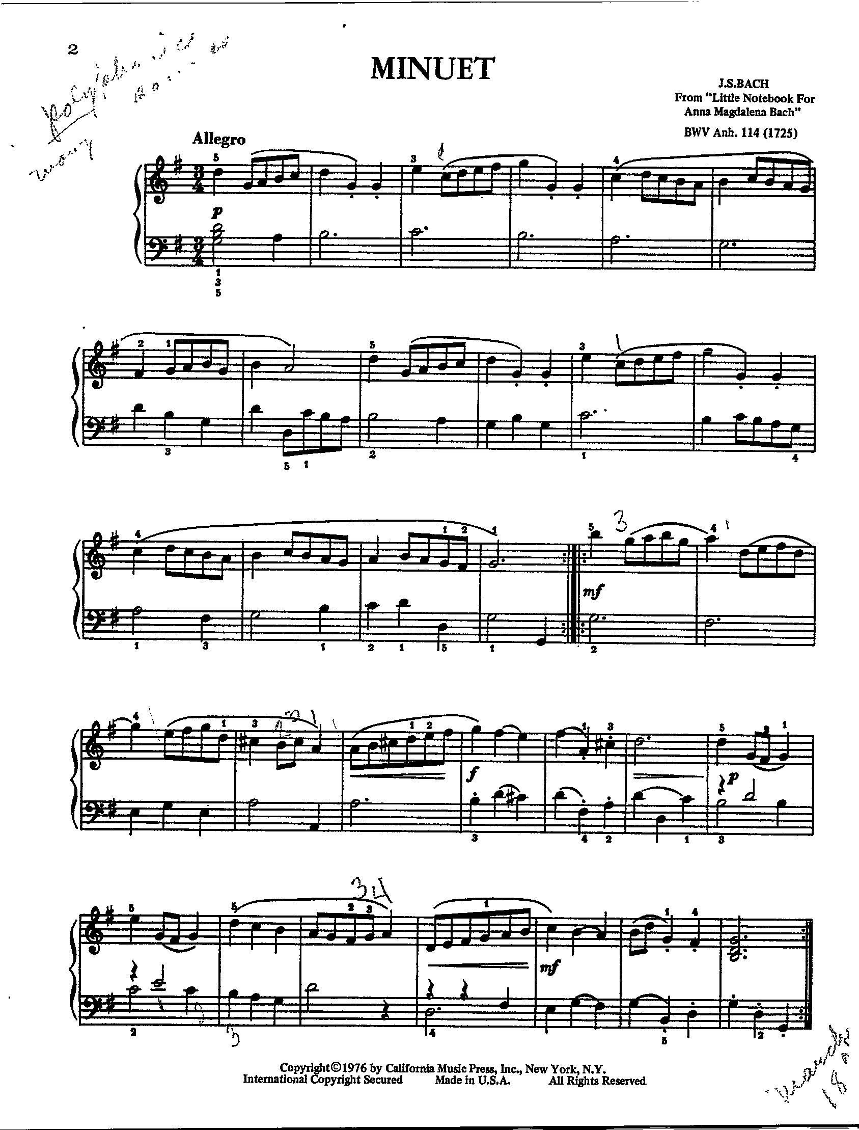 Minuet in G: bladmuziek solo, digitale piano Sleutel van G, vroeg gemiddeld  niveau - Etsy België, image size:1687x2218