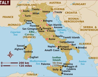 Italy and Islands -Travel Map - Digital Download