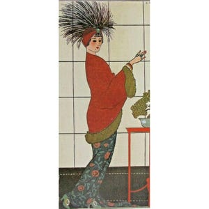 Carte postale Art déco George Barbier - réimpression 1912 Journal n° 53 papier damas rose