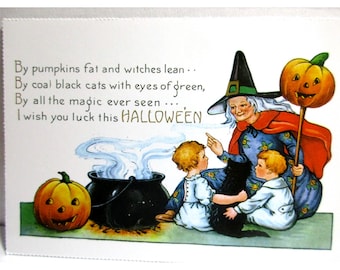 Postcard - By pumpkins fat and witches lean...early 20th century