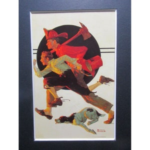 Norman Rockwell Postcard Black Mat 5&quot; X 7&quot; - Volunteer Fireman 1931