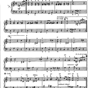May include: Sheet music for a song called "Alley Cat" by Frank Bjorn. The music is written in the key of C major and is in a moderately slow tempo. The song is in 4/4 time and has a simple melody. The lyrics are not included on the sheet music.
