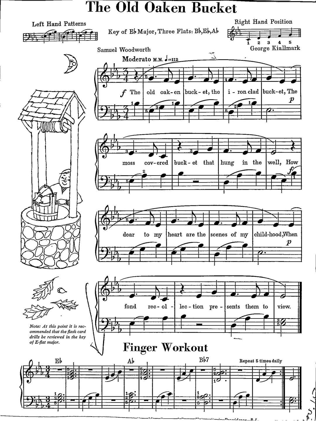 The Old Oaken Bucket folk Song Digital Piano Sheet Music Key of E Flat
