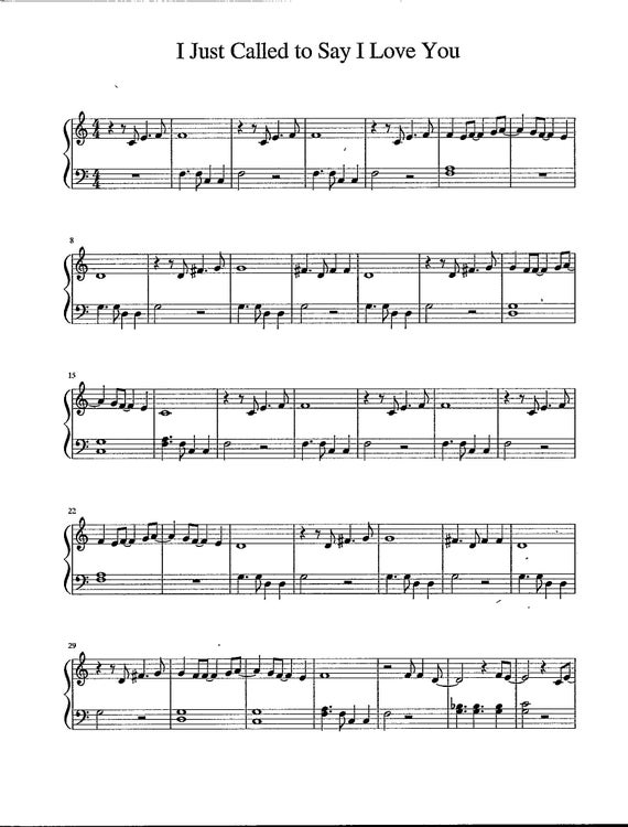 I Just Called to Say I Love You - Digital Easy Piano Solo - Key of