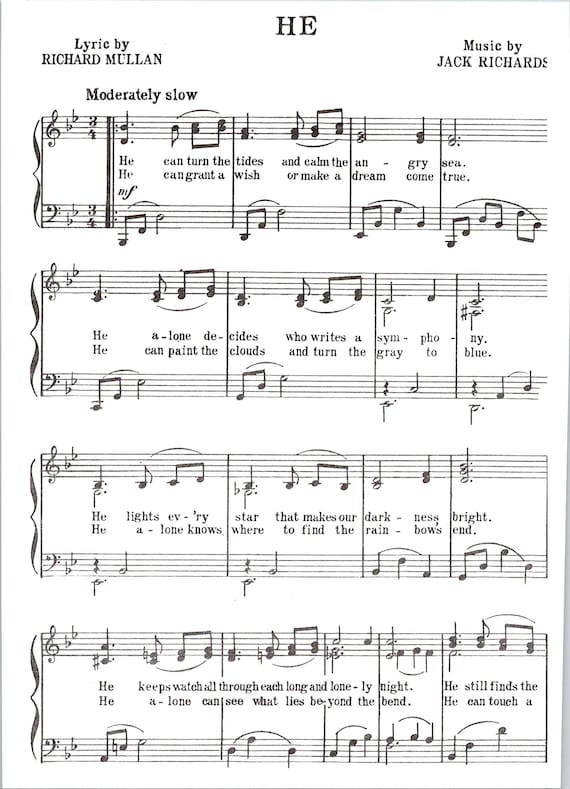 He Digital Printable Hymn Tune for Piano and Lyrics Key of B Flat