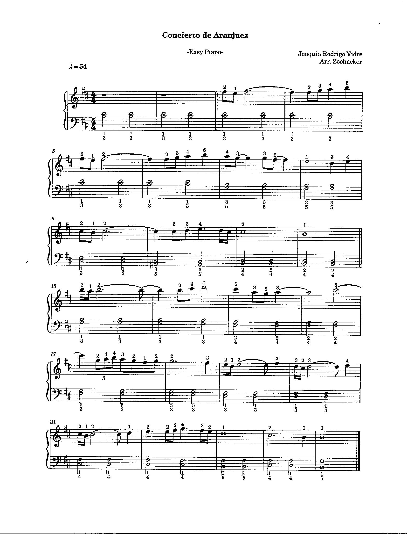 アランフェス協奏曲 - ピアノソロ Digital Printable Easy Piano