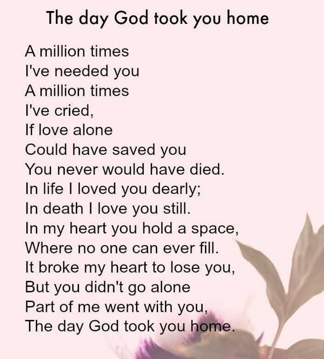 The Day God Took You Home - Digital Printable Download Funeral Poem - Etsy