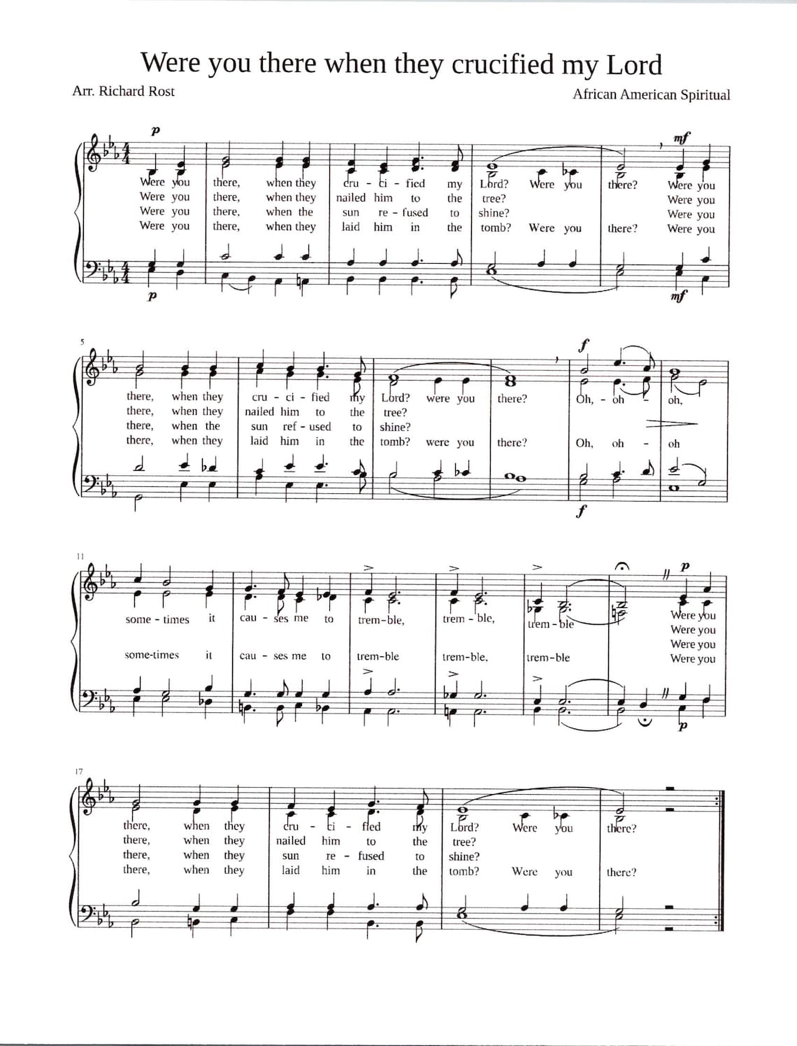 Were You There When They Crucified My Lord Digital Spiritual Sheet