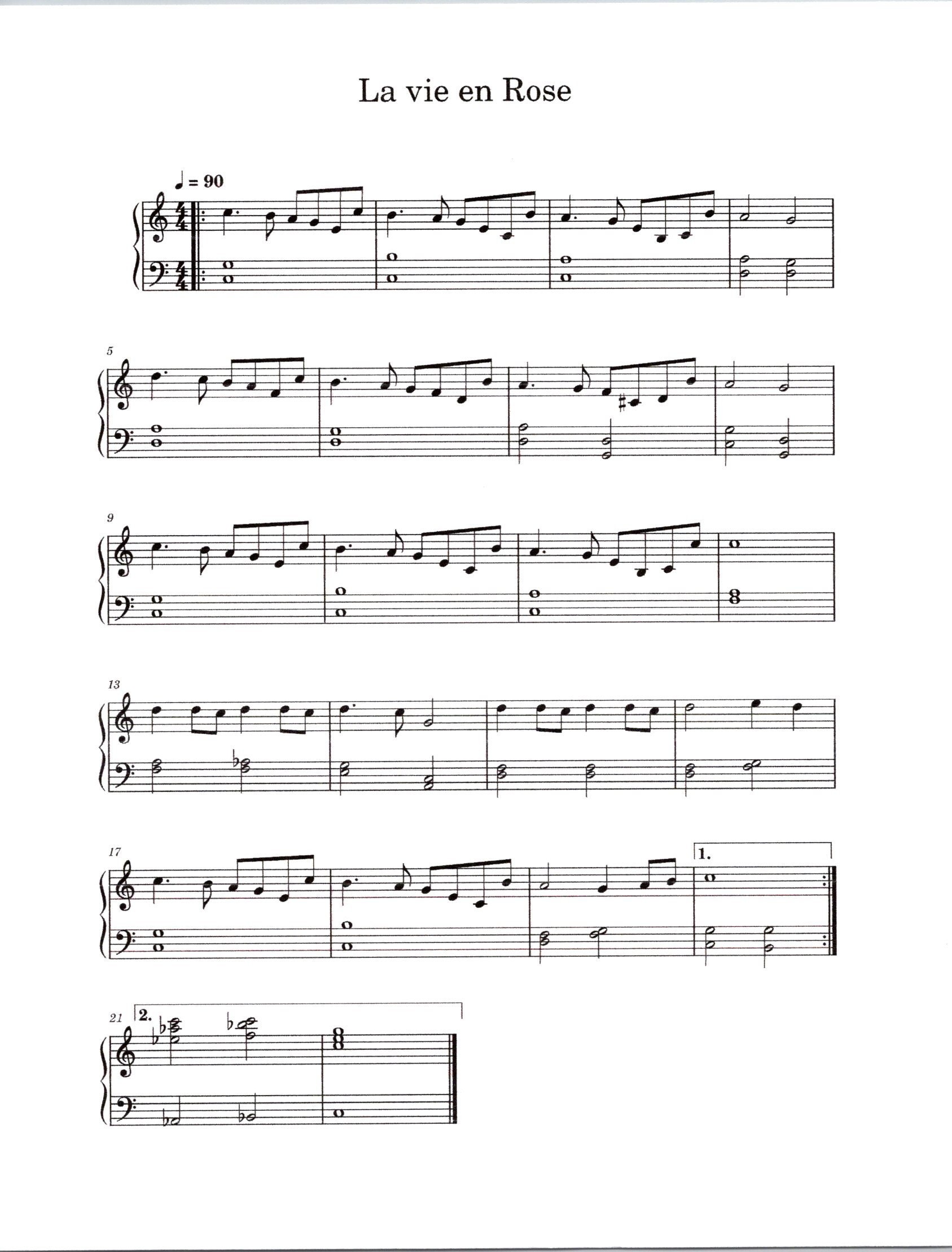 La Vie En Rose (main Theme Only) - Digital Sheet Music - Key of C