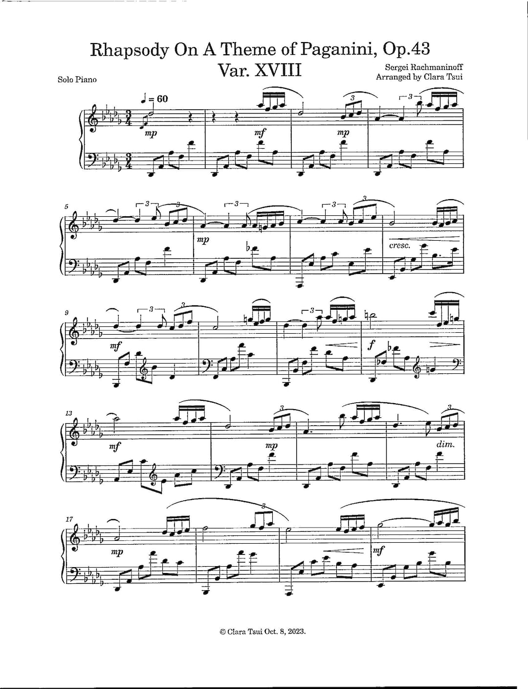 Rhapsody on a Theme of Paganini Op.43 Var. XVIII - Digital Solo