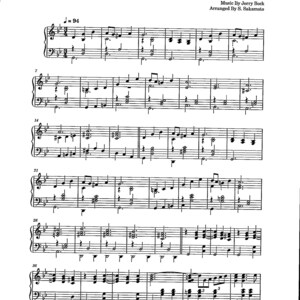 Może przedstawiać: Nuty do piosenki "Sunrise Sunset" z musicalu "Skrzypek na dachu". Muzyka jest zapisana w standardowej notacji z oznaczeniem tempa J=94. Kompozytorem jest Jerry Bock, a aranżacja należy do S. Sakamoto.