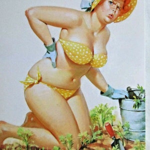 Art Postcard - Duane Bryers, Artist - Hilda Working in Her Garden - Unposted