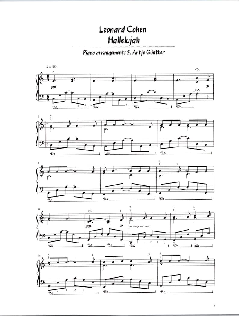 Leonard Cohen Hallelujah Piano Solo Sheet Music - Digital Arrangement ...