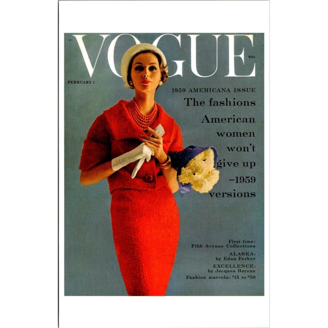 Postcard - Vogue Magazine Cover - February 1, 1959 by Karen Radkal - Etsy