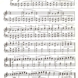 以下が含まれることがあります： 「ドナ・ノビス」（後奏）W. A. モーツァルト作曲の楽譜のページ。音楽はC長調で書かれており、4/4拍子です。ピアノのための音楽で、クレッシェンド、ディミヌエンド、フェルマータなど、さまざまな音楽記号が含まれています。