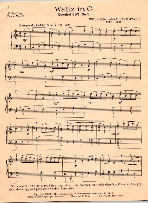 Waltz in C - Koechel 602 No. 2 by Wolfgang Amadeus Mozart - Easy