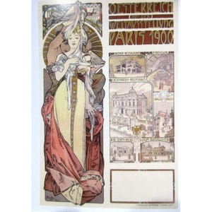 Cartão postal de arte - Paris 1900-1899 pelo artista Alphonse Mucha, tcheco 1860-1939