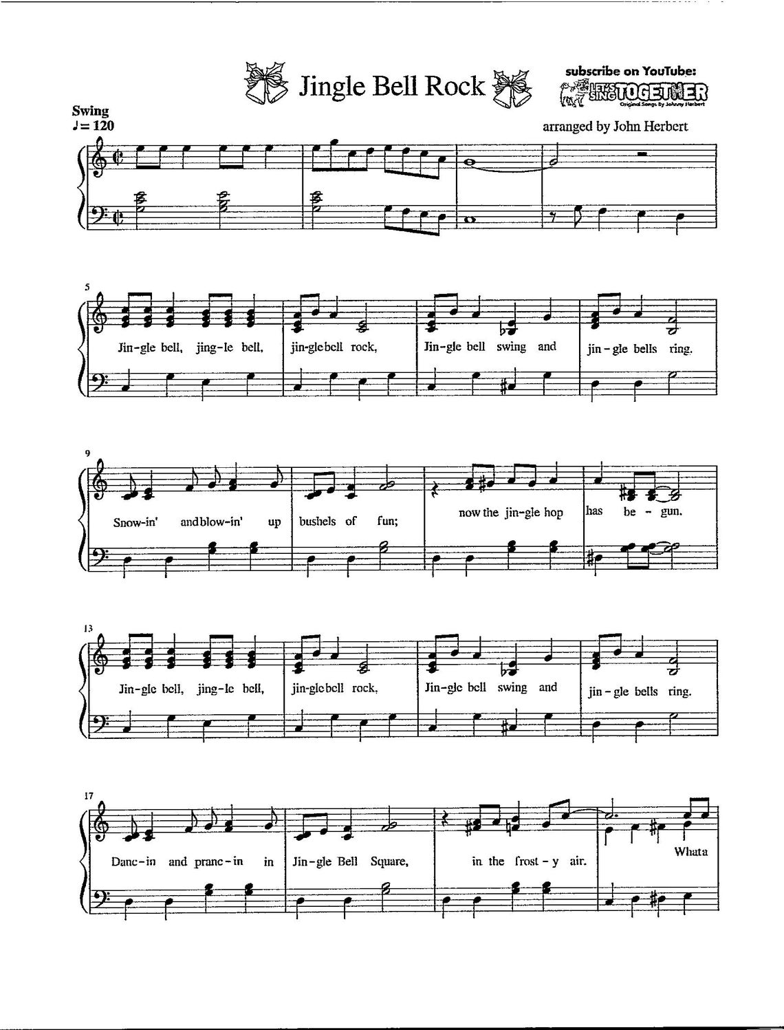 Jingle Bell Rock - Digital Christmas Song With Lyrics - Key of C - Etsy