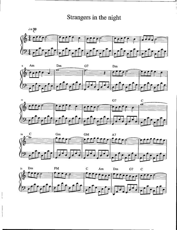 Strangers in the Night - Digital Download Easy Piano Solo - Key of