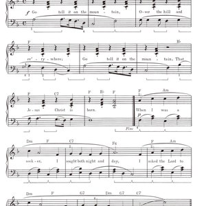 Go Tell It On the Mountain Spiritual Digital Sheet Music Key of F Late Beginner or Early Intermediate Level