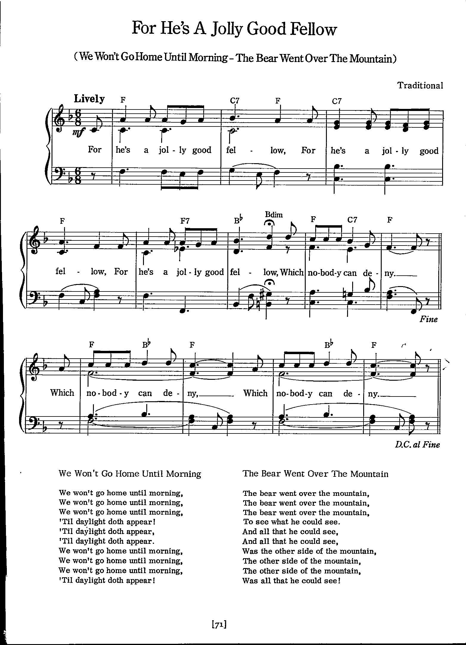 For He's a Jolly Good Fellow Sheet Music - Digital Traditional Tune ...