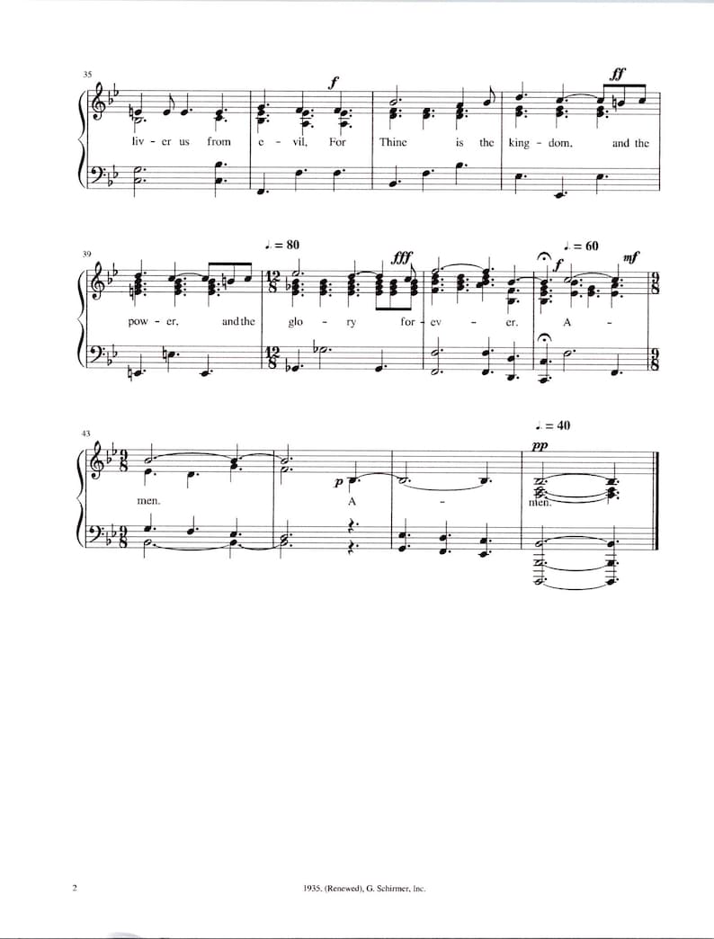 The Lord's Prayer - Digital Easy Piano and Vocal Arrangement - Key of B ...