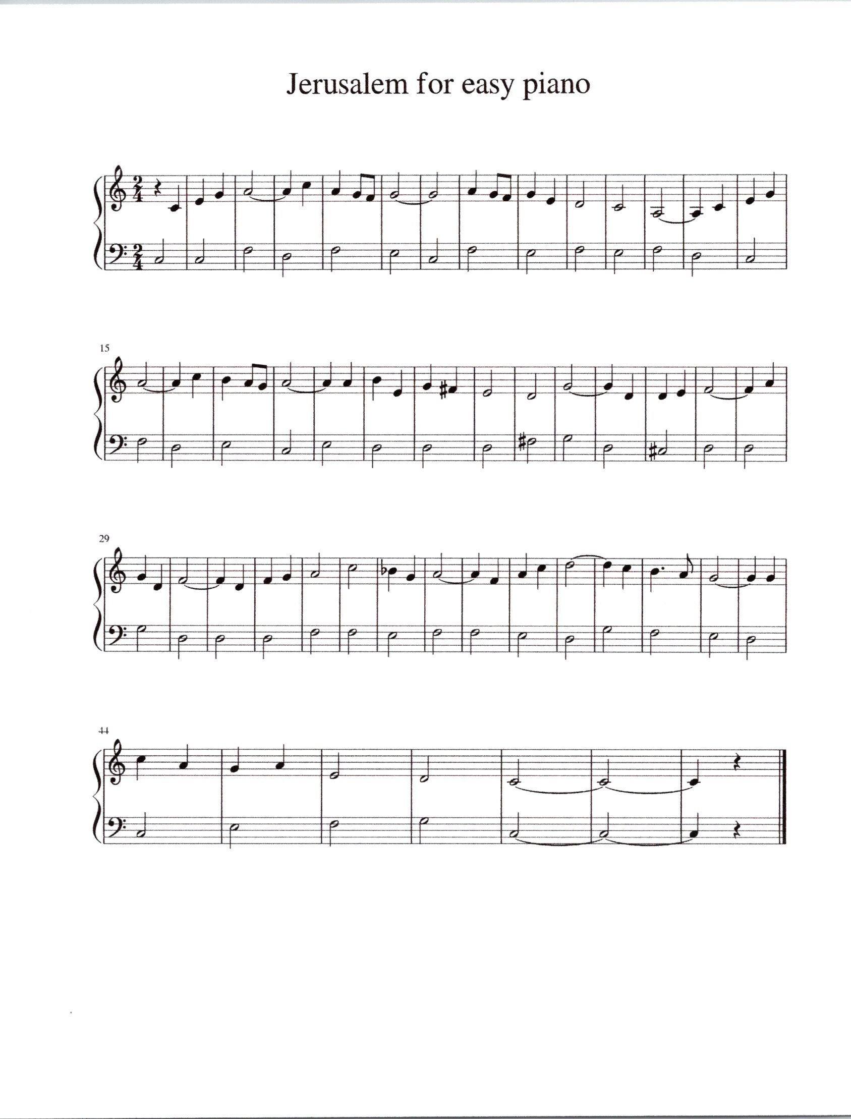 Jerusalem Key Pattern Jerusalem - Easy Piano Arrangement - Digital Sheet Music Key of C - Etsy