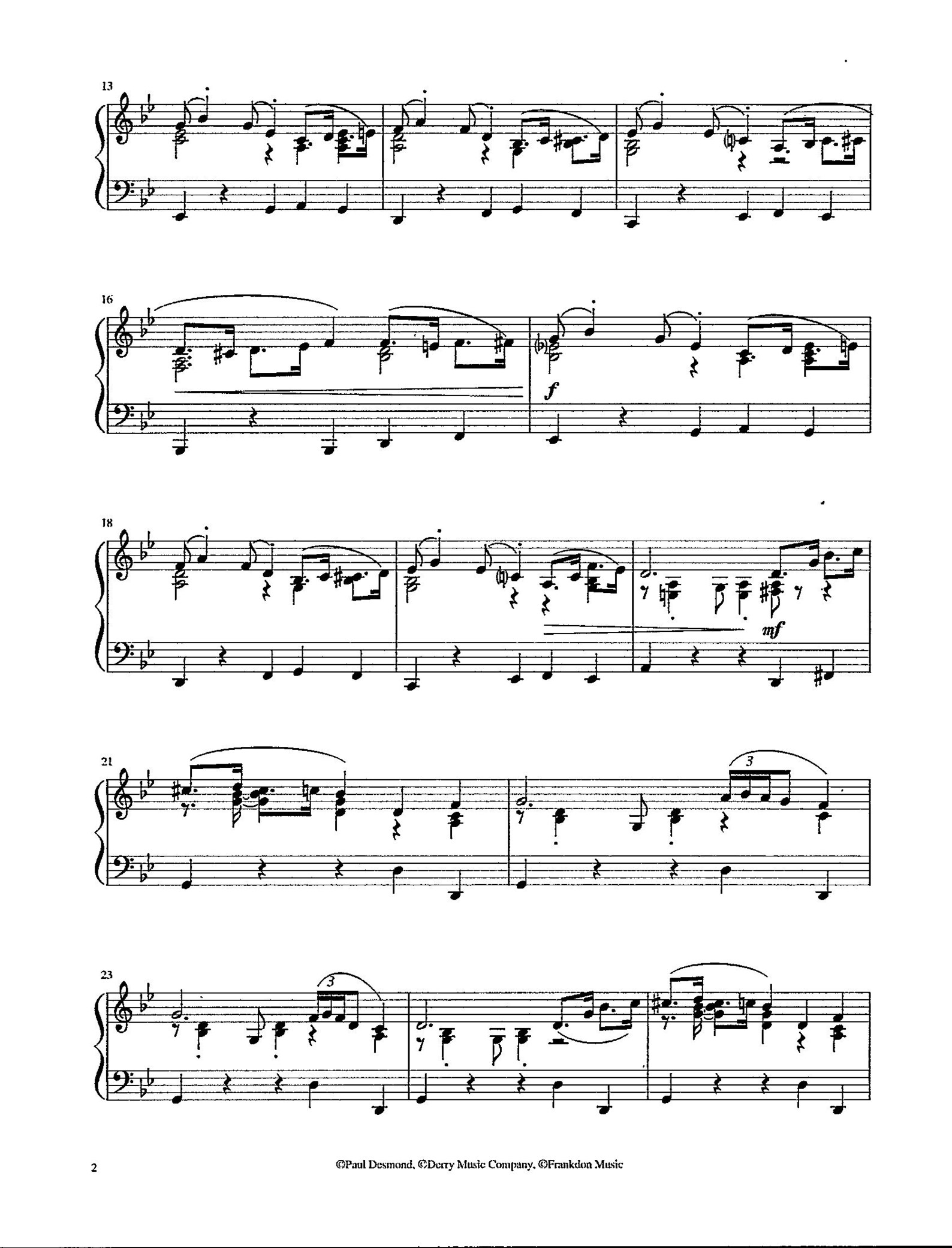 Take Five Piano Solo in 5/4 Digital Piano Solo by Desmond Performed by Dave Brubeck Etsy