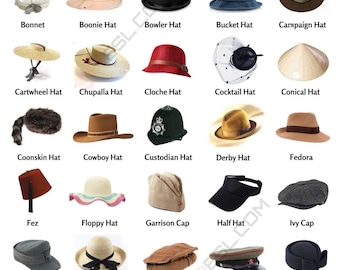 Guide des types de chapeaux - Référence en téléchargement numérique Impression éducative JPEG