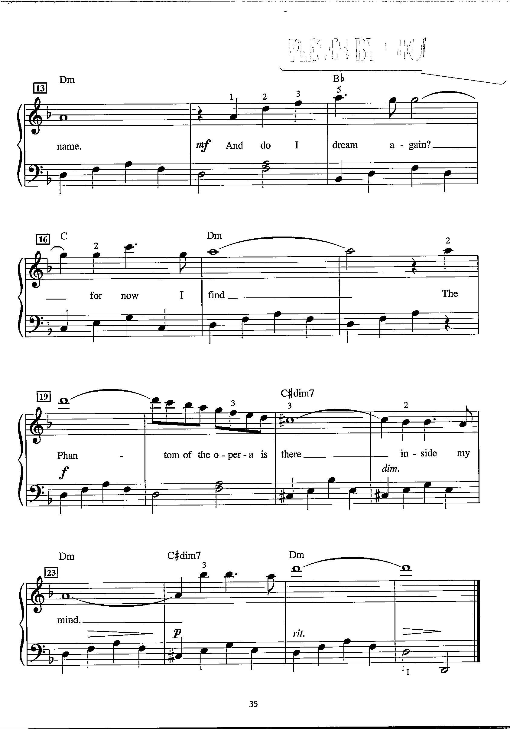 Phantom of the Opera Sheet Music - Digital Movie Broadway Tune - Very