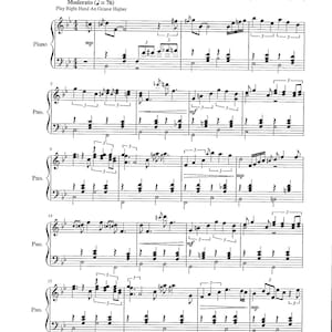 Könnte beinhalten: Notenblatt für das Lied "Crazy" von Patsy Cline, komponiert von Willie Nelson. Die Musik ist in C-Dur geschrieben und hat 4/4 Takt. Das Tempo ist Moderato, also etwa 76 Schläge pro Minute. Die Musik ist für Klavier und enthält Anweisungen, die rechte Hand eine Oktave höher zu spielen.