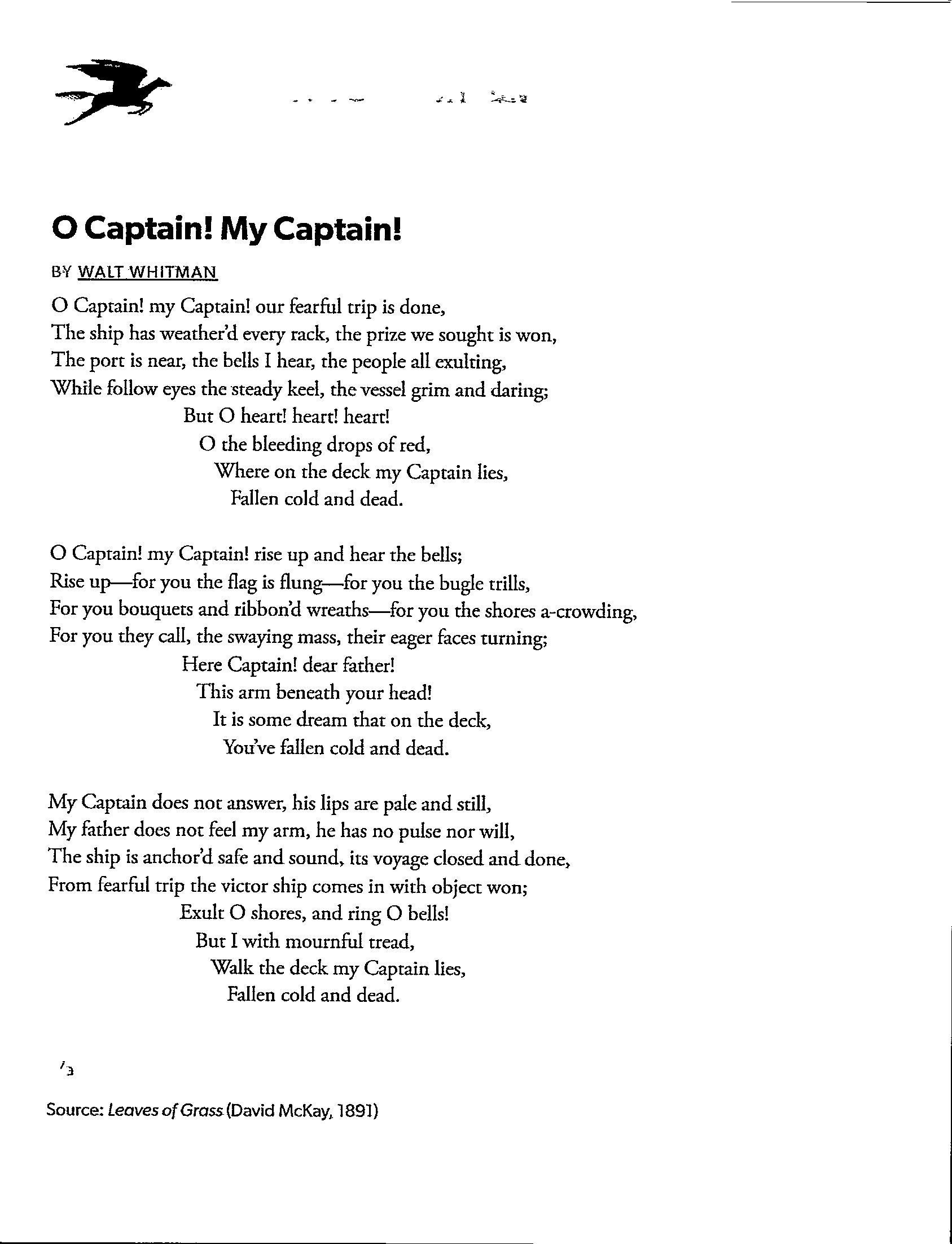 O Captain! My Captain! by Walt Whitman Digital Download Poem Etsy