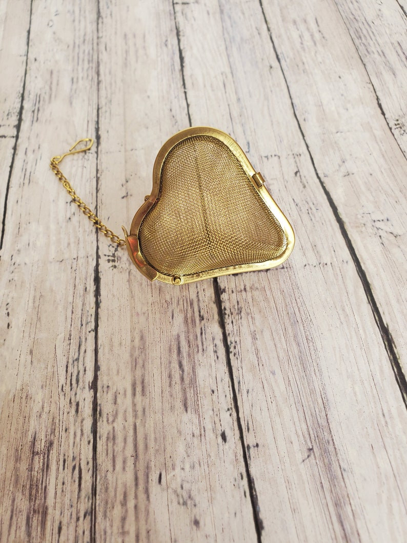 Gold Heart Tea Strainer, Heart Shaped Tea Infuser, tea strainer, heart gift, cute tea infuser, loose tea infuse, Gold Tea Infuse, Valentine image 1