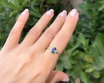 Dainty 14K Gold Alexandrite Rings for Women, Gemstone Crystal Ring, Statement Promise Engagement Ring, Alexandrite Jewelry, June Birthstone