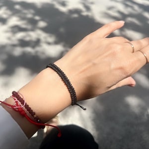 Black Macrame Bracelet for Men • Handmade Adjustable String Bracelet • Minimalist Beaded Jewelry Gift • Bracelet for Him or Her
