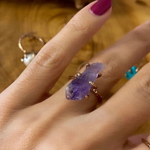 Boho February Birthstone Ring NEW Statement Raw Amethyst Ring Engagement Ring Gold Ring Raw Crystal Ring Gemstone Ring