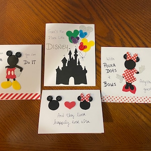 Mickey and Minnie handmade cards, blank Disney themed cards, set of 4 Mickey and Minnie themed cards