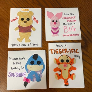 Pooh and Friends handmade cards, blank Winnie the Pooh cards, set of 4 Pooh and Friends cards