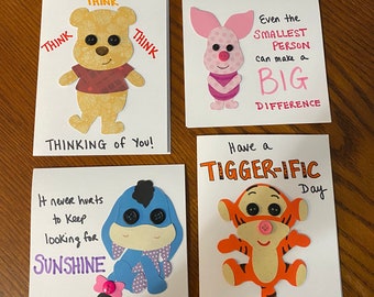 Pooh and Friends handmade cards, blank Winnie the Pooh cards, set of 4 Pooh and Friends cards