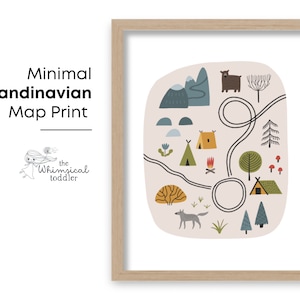 Art mural carte de camping scandinave | Décor imprimable, chambre d'enfant, art mural de pépinière, décor minimal
