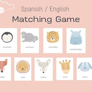 Bilingual Animal Matching Game, Preschool Activity, English/Spanish, Kids activity, Toddler play, Toddler Activities, Homeschool