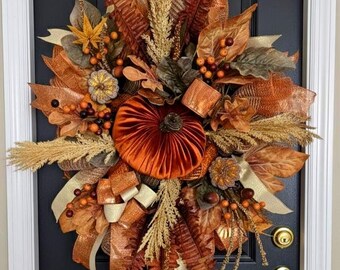 Elegant Velvet Pumpkin Wreath