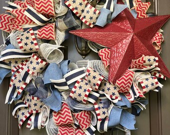 Fourth of July Wreath, 4th of July Wreath,  Memorial Day Wreath,  Red White and Blue Wreath, Patriotic Wreath, Americana Wreath