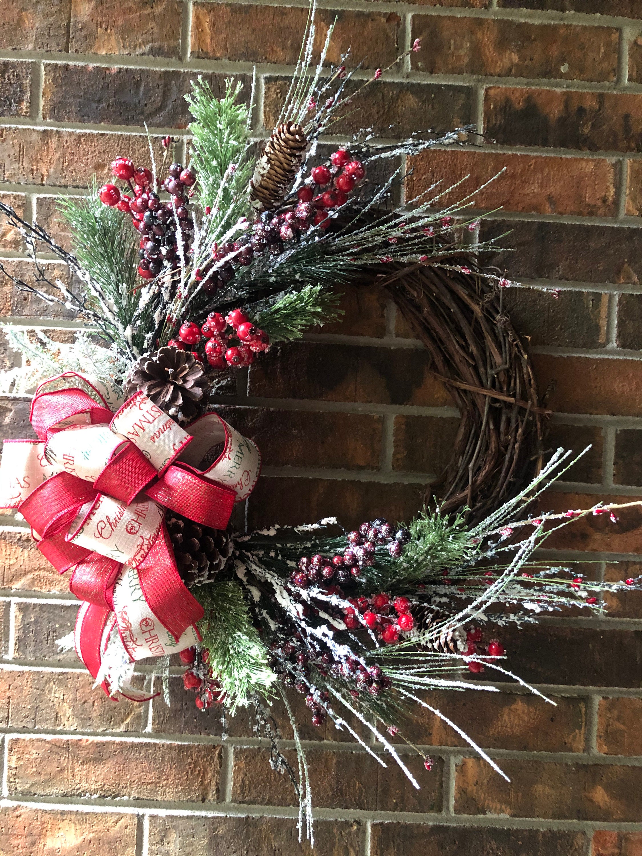 Christmas Iced Greenery Grapevine Wreath Christmas Wreath