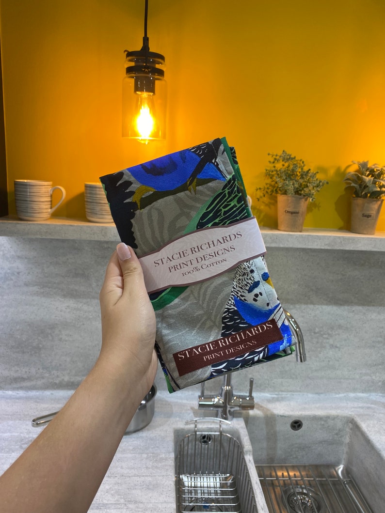 Budgie Tea Towel and Oven Glove Set Etsy UK