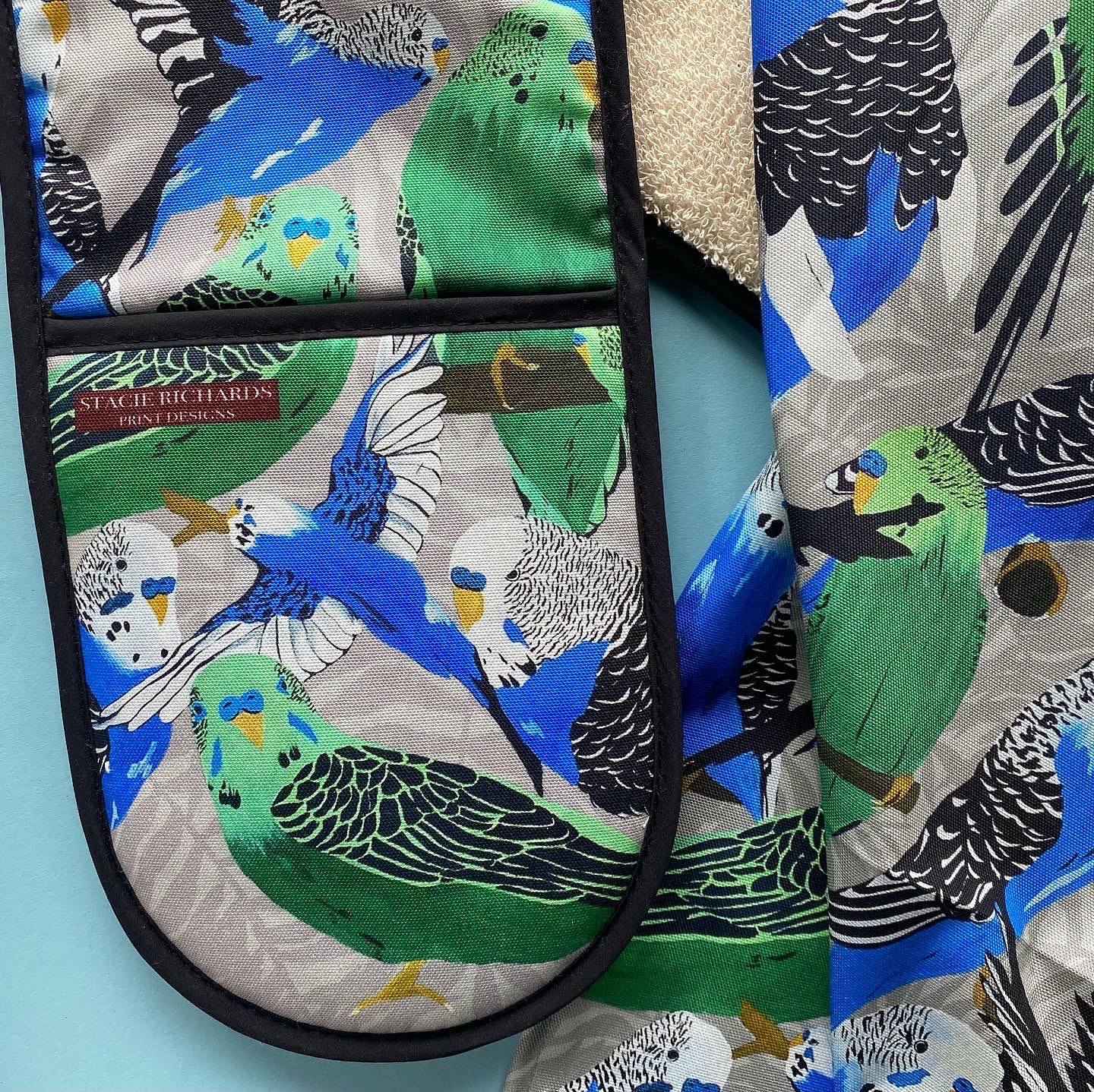 Budgie Tea Towel and Oven Glove Set Etsy UK